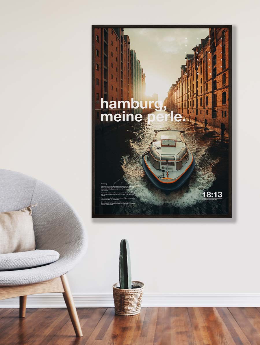 Poster Hamburg Speicherstadt Boot im Fleet
