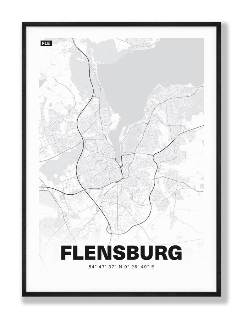 Flensburg Stadtplan Poster Stadtkarte SchwarzWeiß ab 14,99